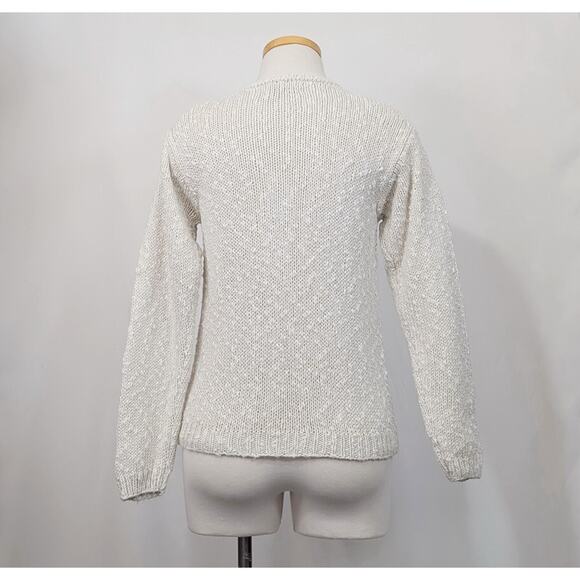 Vintage 80s Sweater White Purple Blue Pink Hand Loomed Misses Size S - Picture 5 of 7